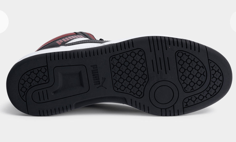Mens Puma Rebound V6 Black/White/red Mid Shoes